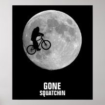 Bigfoot on bike with moon background posters