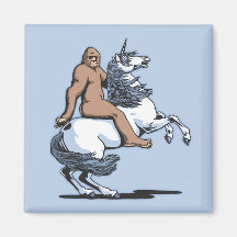 Bigfoot Riding a Unicorn Fridge Magnets