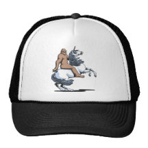 Bigfoot Riding a Unicorn Trucker Hats