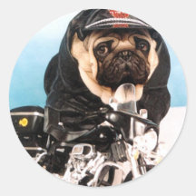 Biker Pug Dog Round Stickers