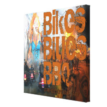 Bikes Blues & BBQ Stretched Canvas Prints