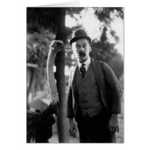 Billy Bevan with an Ostrich, Circa Late 1910s Card