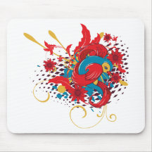 Bird 3 ~ Flowers Red Blue Customise Gift Template Mousepad