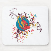 Bird 4 ~ Blue Red Flowers Customise Gift Template Mouse Pad