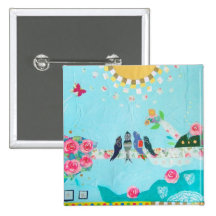 Bird Family Art Collage Buttons