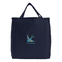 Bird watcher sparrow embroidered canvas tote bag