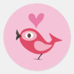 bird with heart round stickers