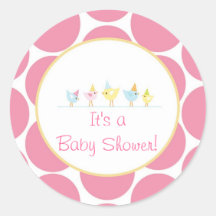 birdies  baby shower sticker cute fun polk a dots