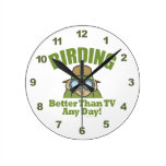 Birding, Birder, Bird Watcher Round Wallclocks