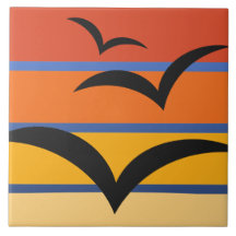 Birds flying in autumn sunset tile