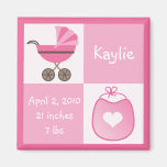Birth Announcement Stroller & Bib - Pink Refrigerator Magnets