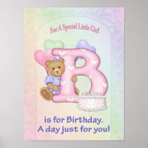 Birthday Bear Girl Poster