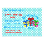Birthday boy in blue with presents Invitation invitations