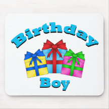 Birthday boy with presents mouse pads