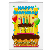 birthday cake with candles - happy 80th birthday greeting card