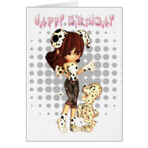 Birthday Card with cute little girl and Puppy Dalm