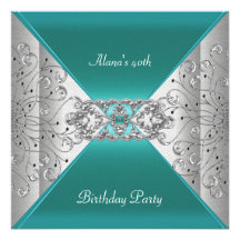 Birthday Elegant Teal Blue Silver Event Party Invites