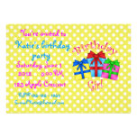 Birthday girl on yellow  polka dots invitation invitations