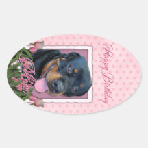 Birthday MOM - Pink Tulips - Rottweiler - Harley Oval Sticker