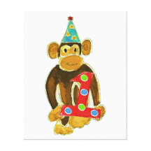 Birthday Monkey Holding 1 Gallery Wrapped Canvas