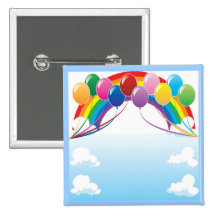 Birthday Party Balloons Pinback Buttons