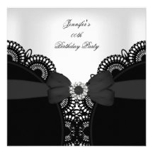 Birthday Party Black White Lace Diamond Top Custom Invitation
