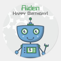 Birthday Party Favour Sticker | Robot Theme