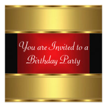 Birthday Party Invitation Gold Black Red