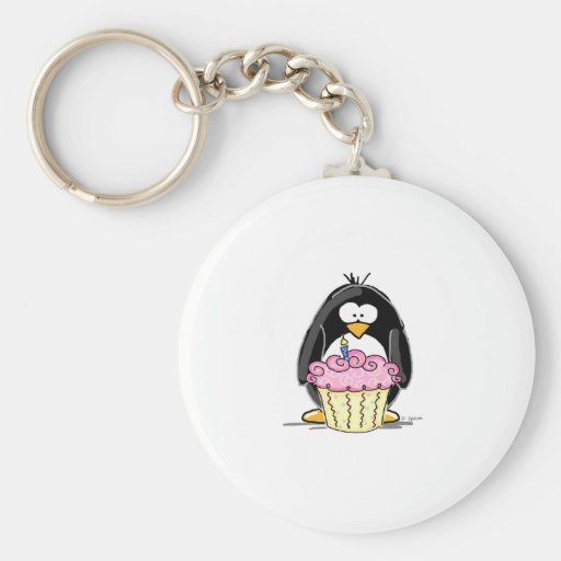Birthday Penguin with Cupcake Key Chain