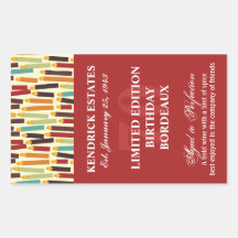 Birthday Wine Label - Red Rectangle Sticker