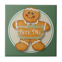 Bite Me Gingerbread Man Ceramic Tile