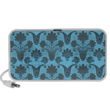 black and bright  blue damask PC speakers
