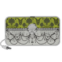 black and bright lime green damask iPhone speakers