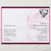 Black and Dark Pink Floral Scroll Wedding Program Flyer