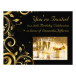 Black and Gold Swirl, Custom 50th Birthday Party Announcements