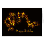 Black and Gold Swirling Musical Notes Birthday Car Card