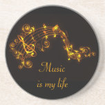 Black and Gold Swirling Musical Notes Coaster