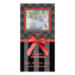 Black And Grey Damask Red Ribbon Photo Card