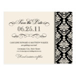 Black and Ivory Elegant Damask Save the Date Post Card