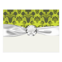black and lime green damask post card
