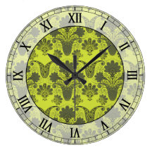 black and lime green damask roman numerals wallclocks