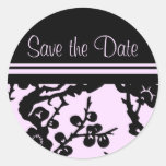 Black and Pink Floral Save the Date Envelope Seals Round Sticker