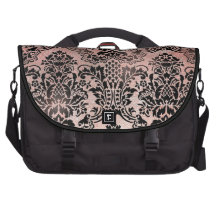 Black and pink textured damask. bag for laptop