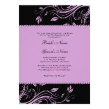 Black and Purple Floral Swirls Wedding Invitation