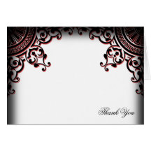 Black and Red Gothic Scroll Wedding Thank You Card