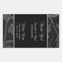 Black and Silver Damask Wine Label Large 4.5 x 2.7 Rectangular Stickers