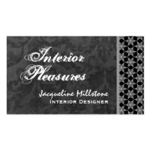 Black and Silver Stars Damask Print Business Card