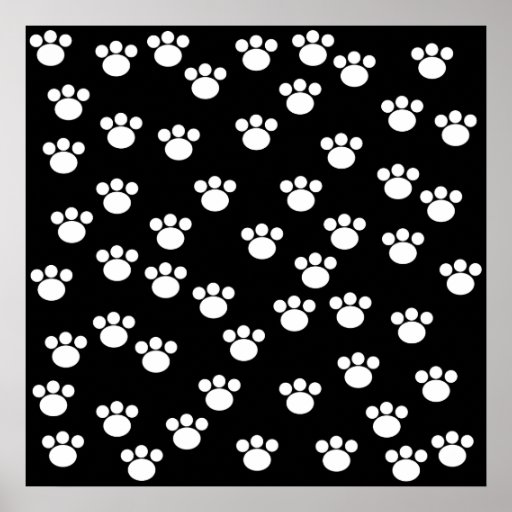 Black and White Animal Paw Print Pattern.