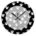 Black and White Animal Paw Print Pattern. Wall Clock