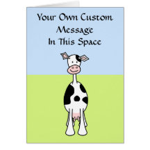 Black and White Cow Cartoon. Front. Greeting Card